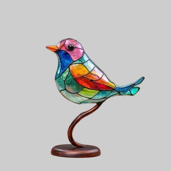 Vogel Beeldje met Glas-in-lood Look op Decoratief Standaard