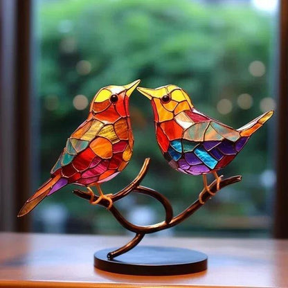Vogel Beeldje met Glas-in-lood Look op Decoratief Standaard