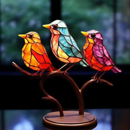 Vogel Beeldje met Glas-in-lood Look op Decoratief Standaard