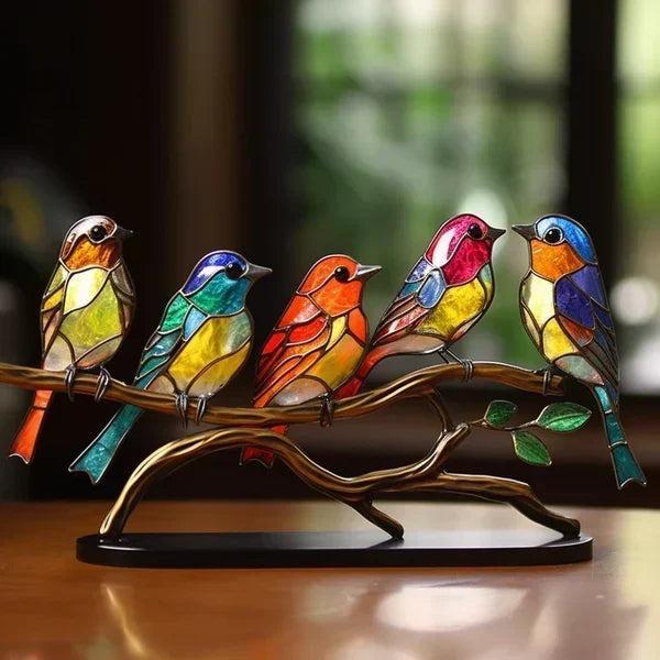Vogel Beeldje met Glas-in-lood Look op Decoratief Standaard