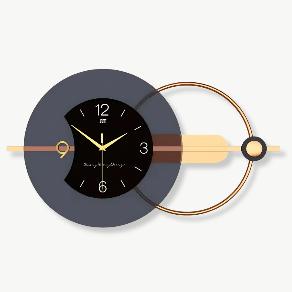 Wandklok Modern Design met Gouden Ring en Decoratieve Pijl