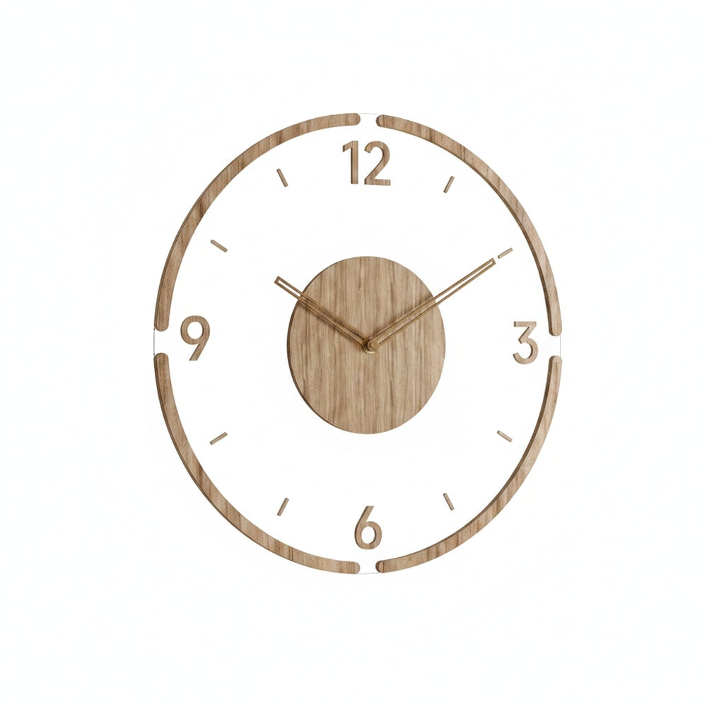 Wandklok Scandinavisch met Transparant Acryl en Houten Middenstuk Rond