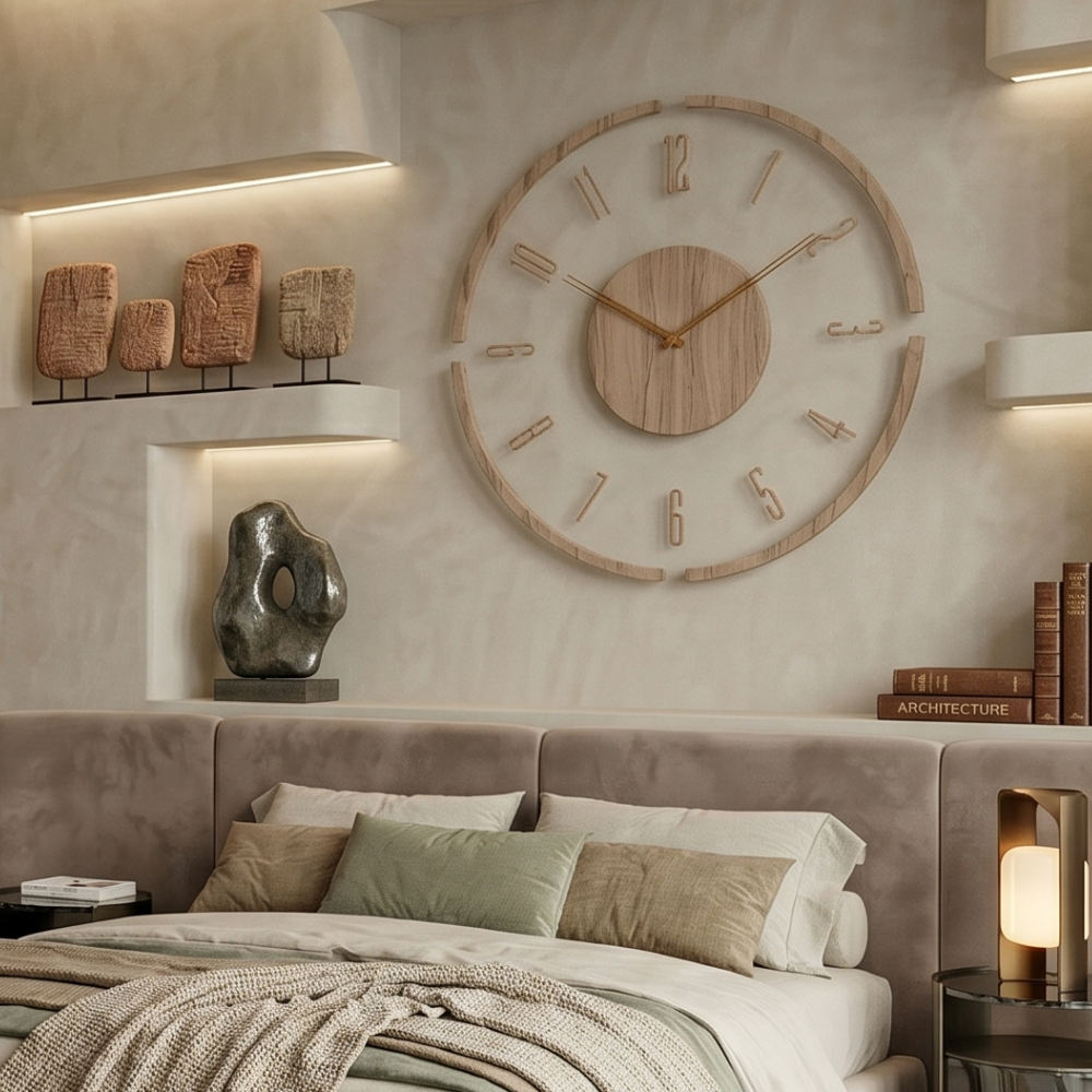 Wandklok Scandinavisch met Transparant Acryl en Houten Middenstuk Rond