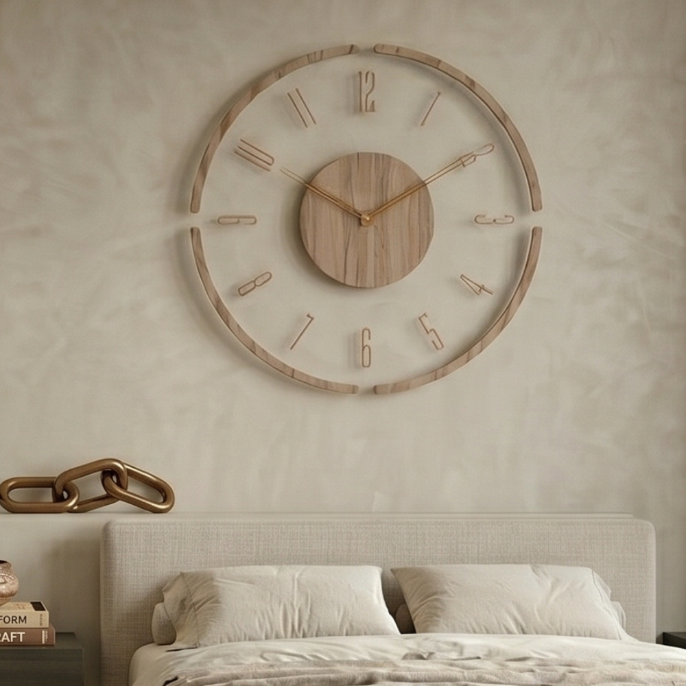 Wandklok Scandinavisch met Transparant Acryl en Houten Middenstuk Rond