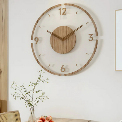 Wandklok Scandinavisch met Transparant Acryl en Houten Middenstuk Rond