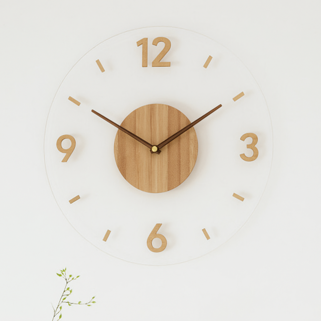 Wandklok Scandinavisch met Transparant Acryl Kader en Geruisloos Uurwerk