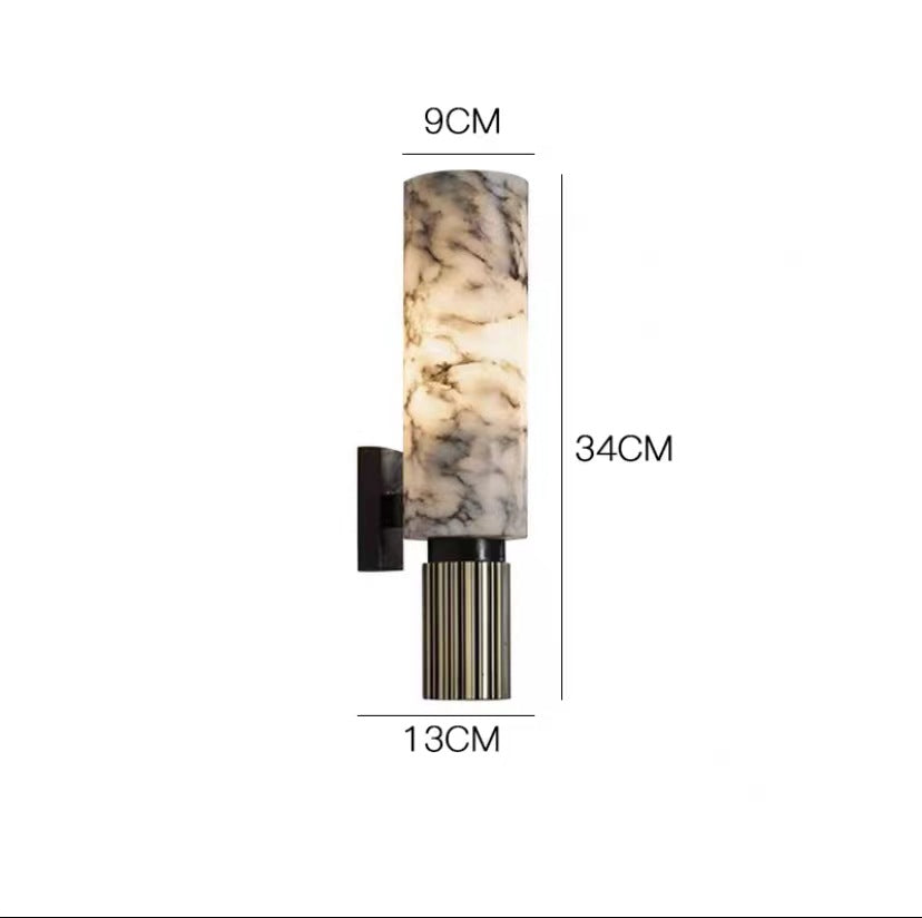 Wandlamp Art Deco met Cilindervormige Marmerlook Kap en Geribbelde Voet