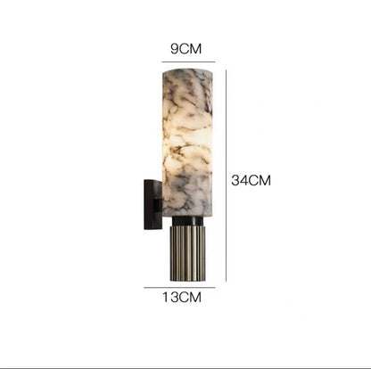 Wandlamp Art Deco met Cilindervormige Marmerlook Kap en Geribbelde Voet