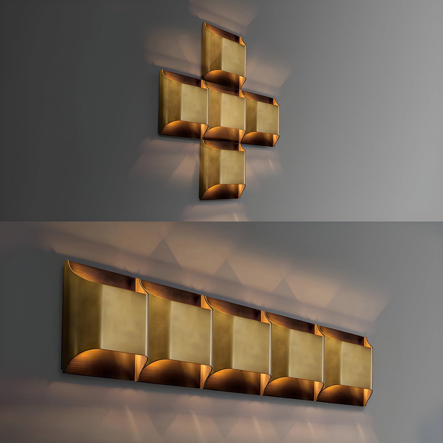 Wandlamp Art Deco met Gebogen Metalen Kap en Omhoog-Omlaag Lichteffect