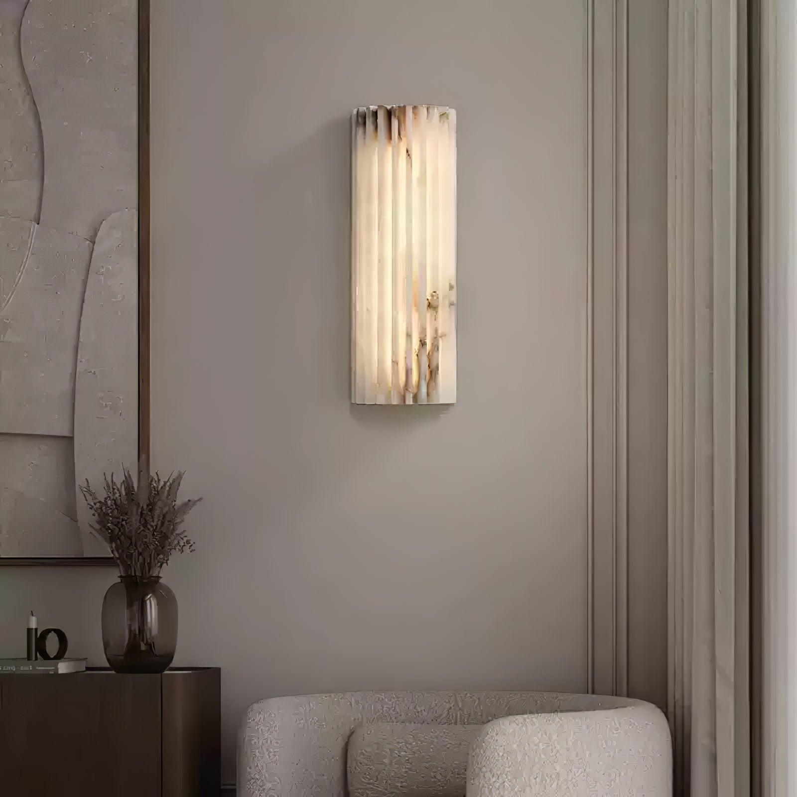 Wandlamp Art Deco met Geribbeld Alabasten Kap en Geïntegreerde LED
