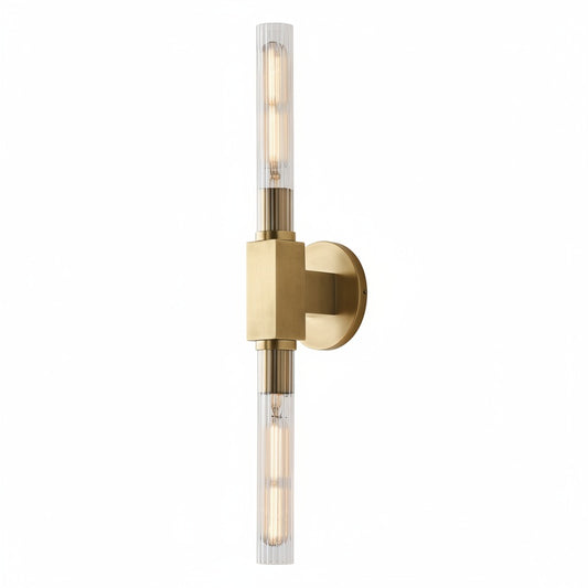 Wandlamp Art Deco met Geribbelde Glazen Buizen en Twee Lichtpunten