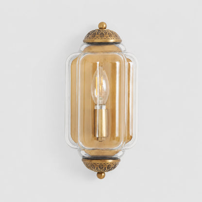 Wandlamp Art Deco met Geribbelde Glazen Kap en Sierlijk Messing Frame