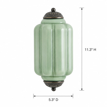 Wandlamp Art Deco met Geribbelde Glazen Kap en Sierlijk Messing Frame