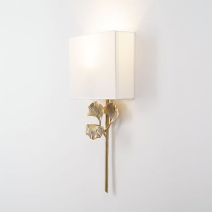 Wandlamp Art Deco met Ginkgoblad Sculptuur en Rechthoekige Kap