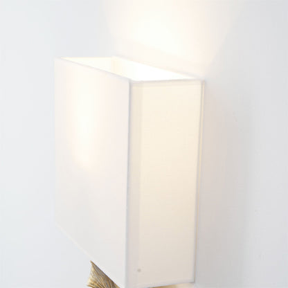 Wandlamp Art Deco met Ginkgoblad Sculptuur en Rechthoekige Kap