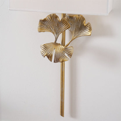 Wandlamp Art Deco met Ginkgoblad Sculptuur en Rechthoekige Kap