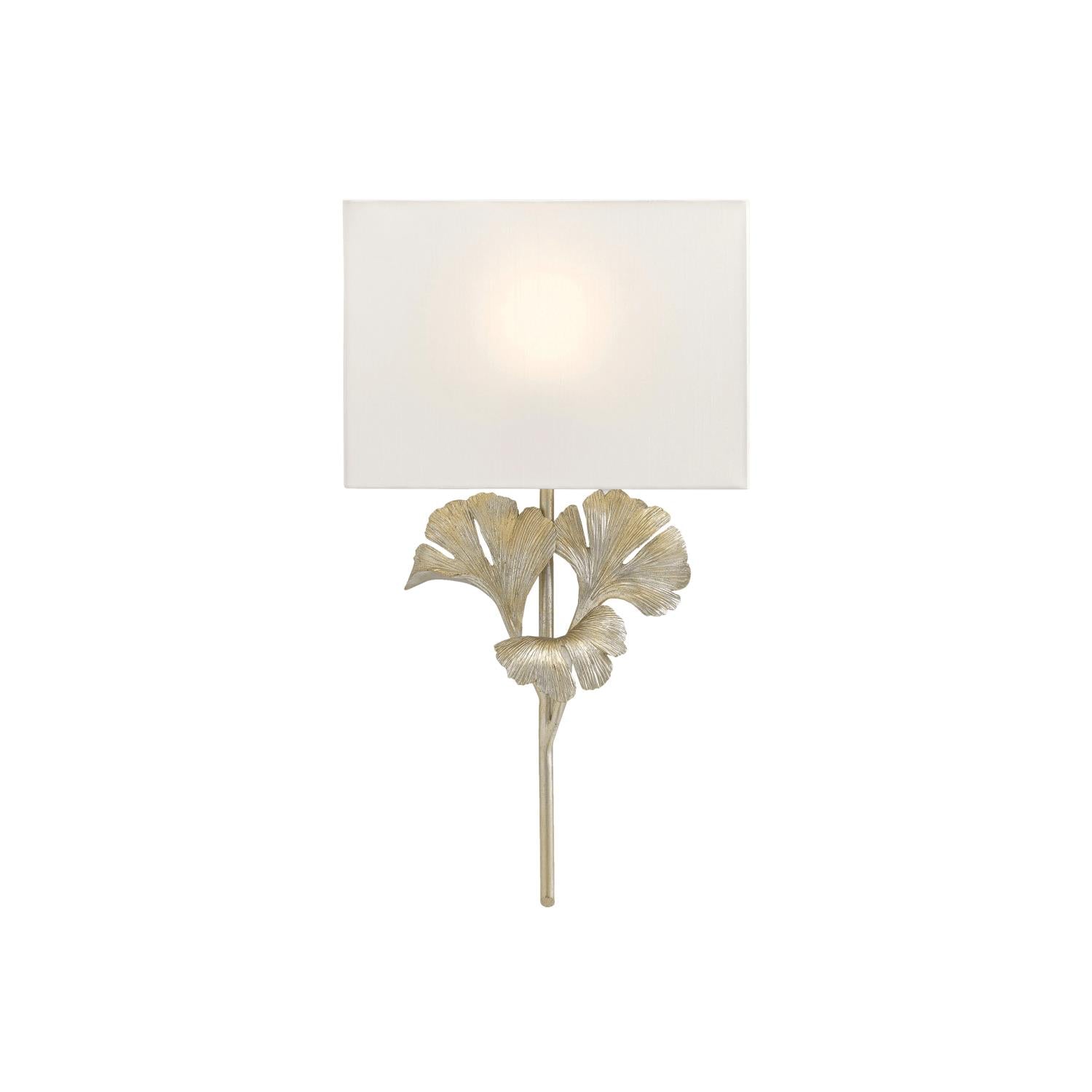 Wandlamp Art Deco met Ginkgoblad Sculptuur en Rechthoekige Kap