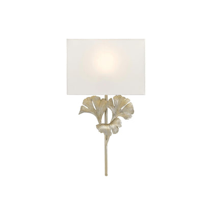 Wandlamp Art Deco met Ginkgoblad Sculptuur en Rechthoekige Kap