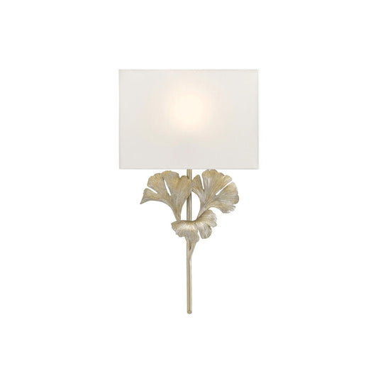 Wandlamp Art Deco met Ginkgoblad Sculptuur en Rechthoekige Kap