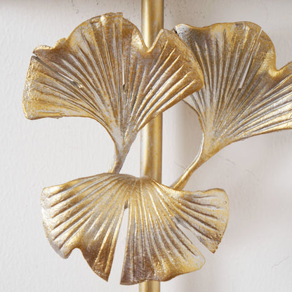 Wandlamp Art Deco met Ginkgoblad Sculptuur en Rechthoekige Kap