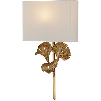 Wandlamp Art Deco met Ginkgoblad Sculptuur en Rechthoekige Kap