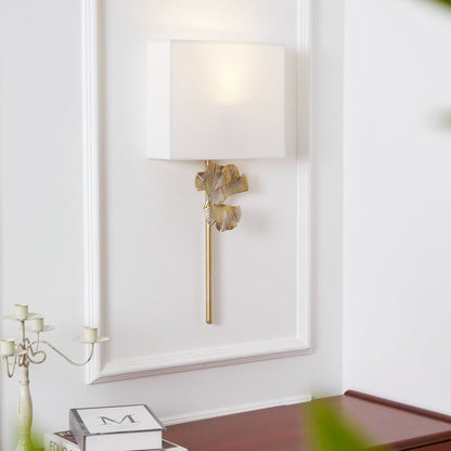 Wandlamp Art Deco met Ginkgoblad Sculptuur en Rechthoekige Kap