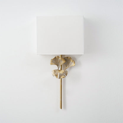 Wandlamp Art Deco met Ginkgoblad Sculptuur en Rechthoekige Kap