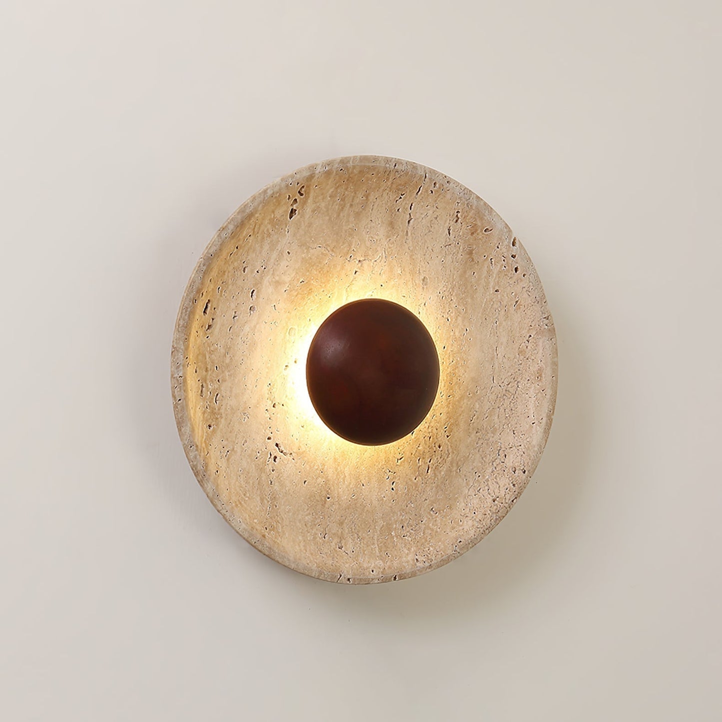 Wandlamp Bohemian met Ronde Steen Kap en Houten Bol