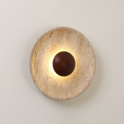 Wandlamp Bohemian met Ronde Steen Kap en Houten Bol