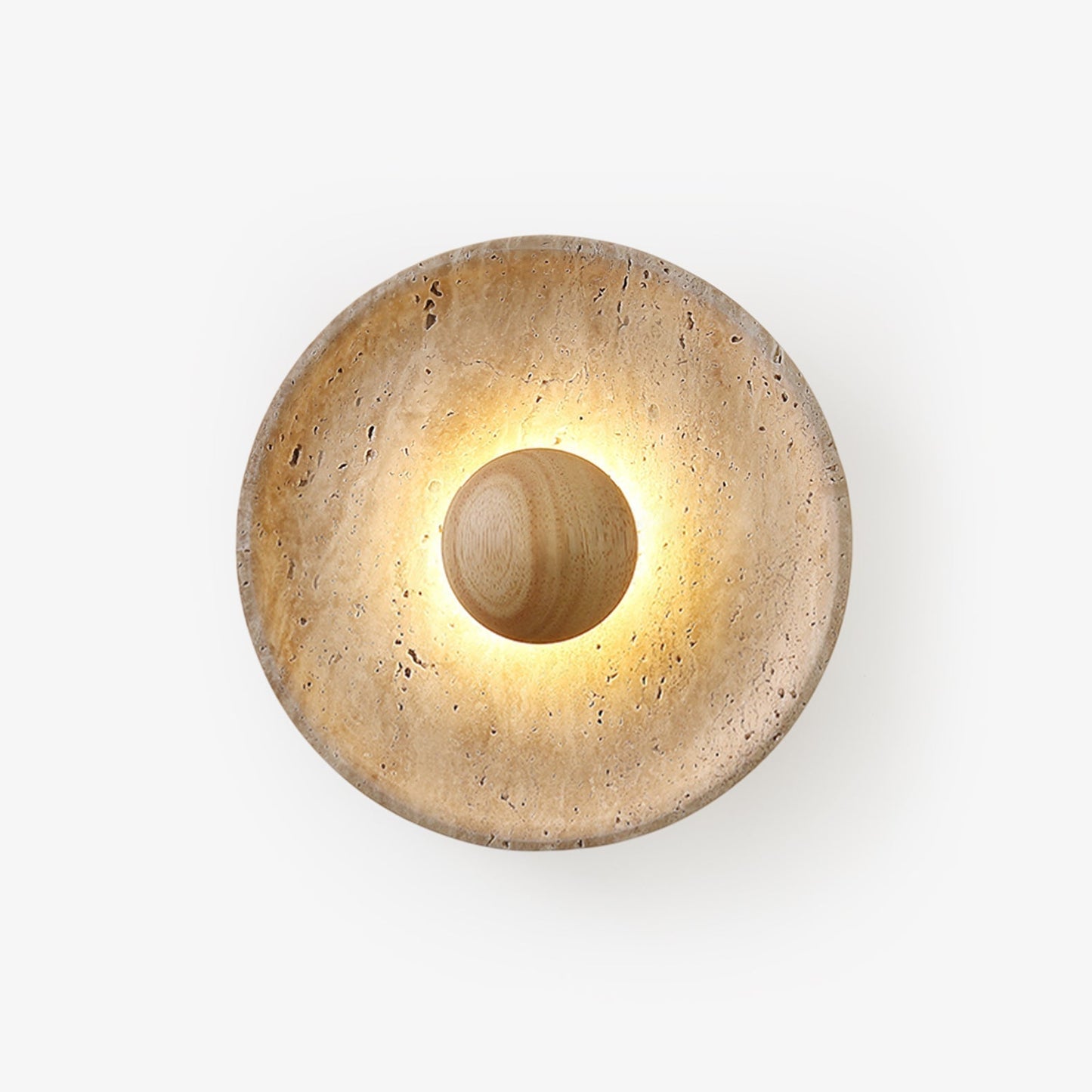 Wandlamp Bohemian met Ronde Steen Kap en Houten Bol