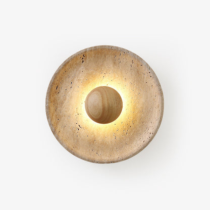 Wandlamp Bohemian met Ronde Steen Kap en Houten Bol