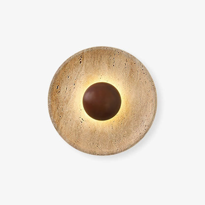 Wandlamp Bohemian met Ronde Steen Kap en Houten Bol