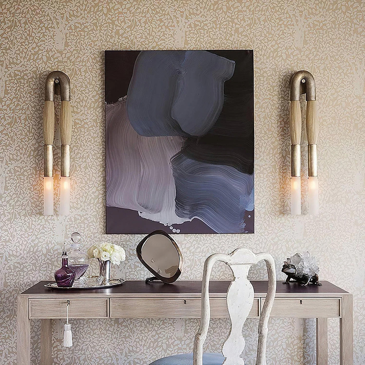 Wandlamp Boho met U-Boog en Glazen Buizen voor Twee Lichtpunten