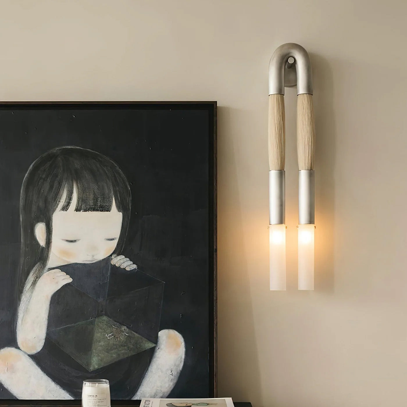 Wandlamp Boho met U-Boog en Glazen Buizen voor Twee Lichtpunten