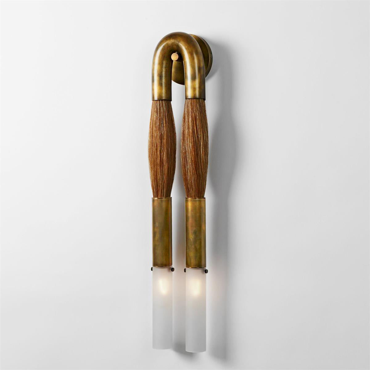 Wandlamp Boho met U-Boog en Glazen Buizen voor Twee Lichtpunten
