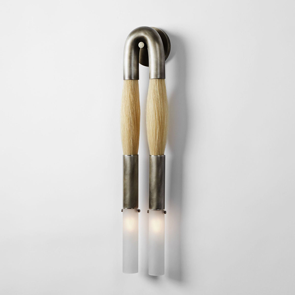 Wandlamp Boho met U-Boog en Glazen Buizen voor Twee Lichtpunten