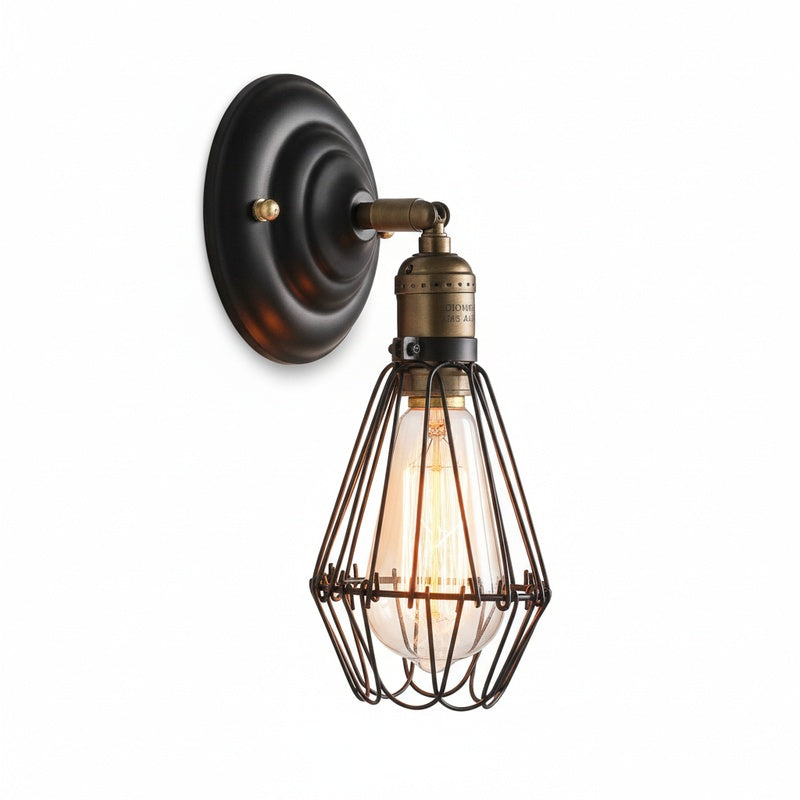 Wandlamp Industrieel met Draadkorf en E27 Fitting