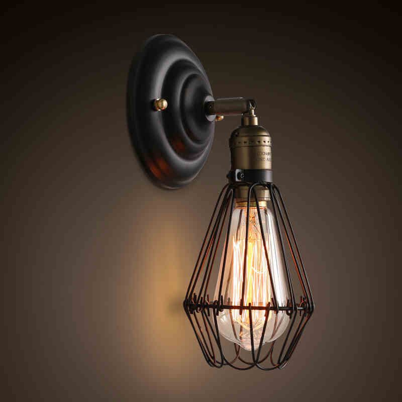 Wandlamp Industrieel met Draadkorf en E27 Fitting