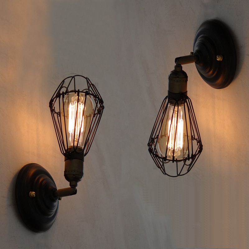 Wandlamp Industrieel met Draadkorf en E27 Fitting