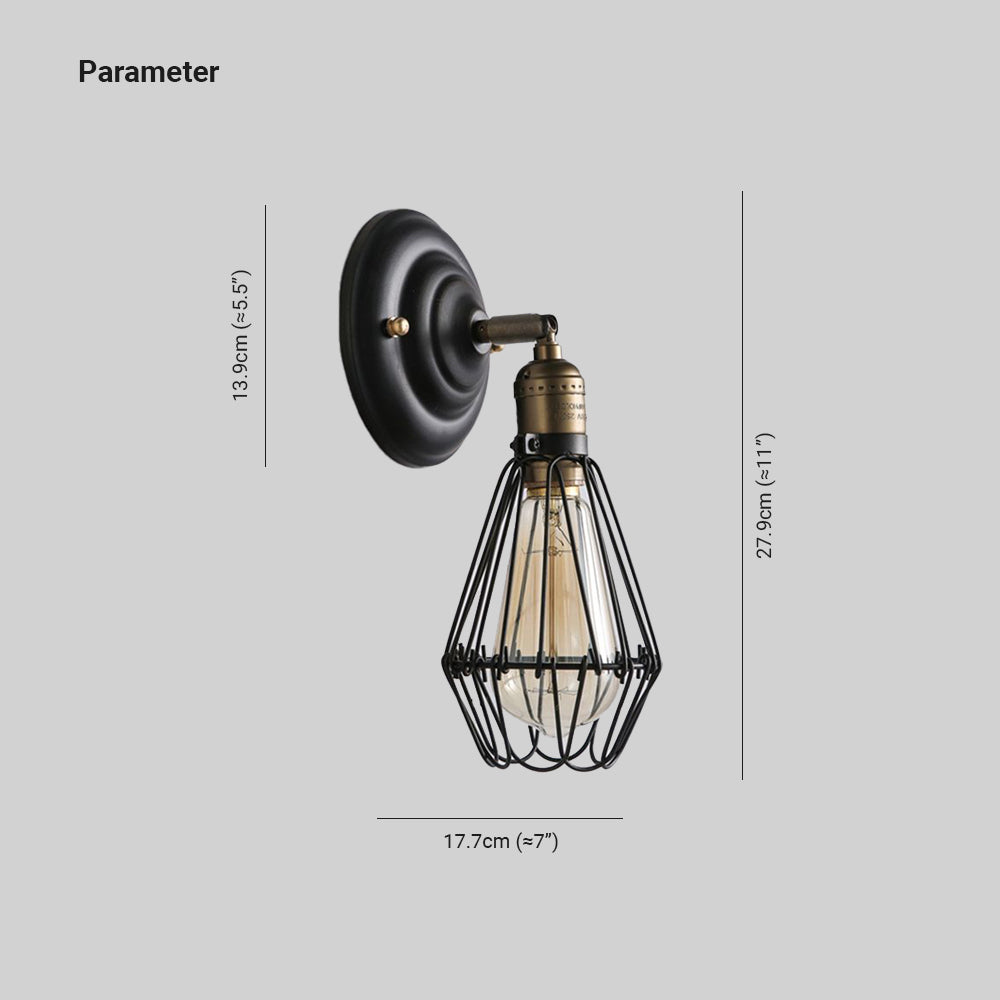 Wandlamp Industrieel met Draadkorf en E27 Fitting