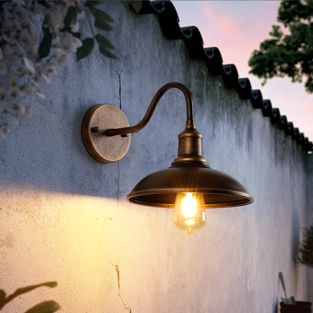 Wandlamp Industrieel met Ronde Schermkap en Zwanenhals Arm
