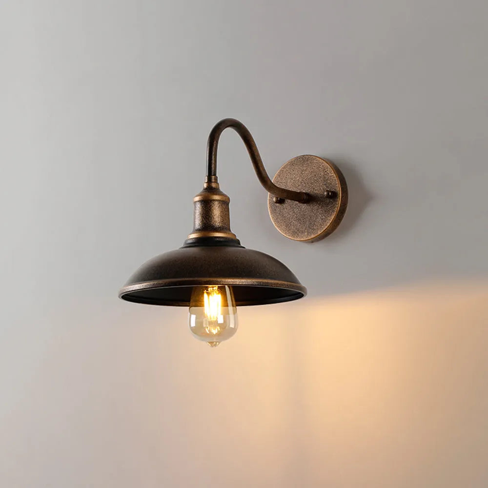 Wandlamp Industrieel met Ronde Schermkap en Zwanenhals Arm