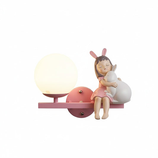 Wandlamp Kinderkamer Bohemian met Glazen Bol en Meisjesfiguur