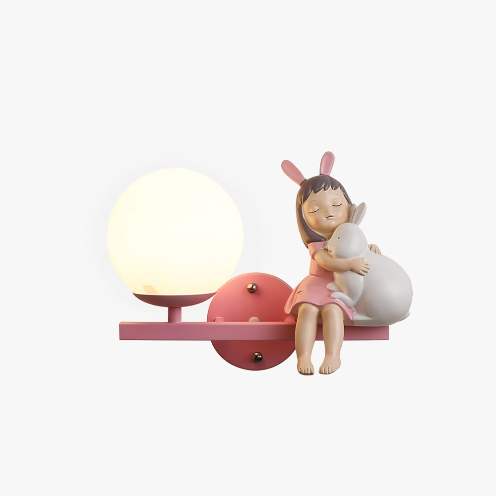 Wandlamp Kinderkamer Bohemian met Glazen Bol en Meisjesfiguur