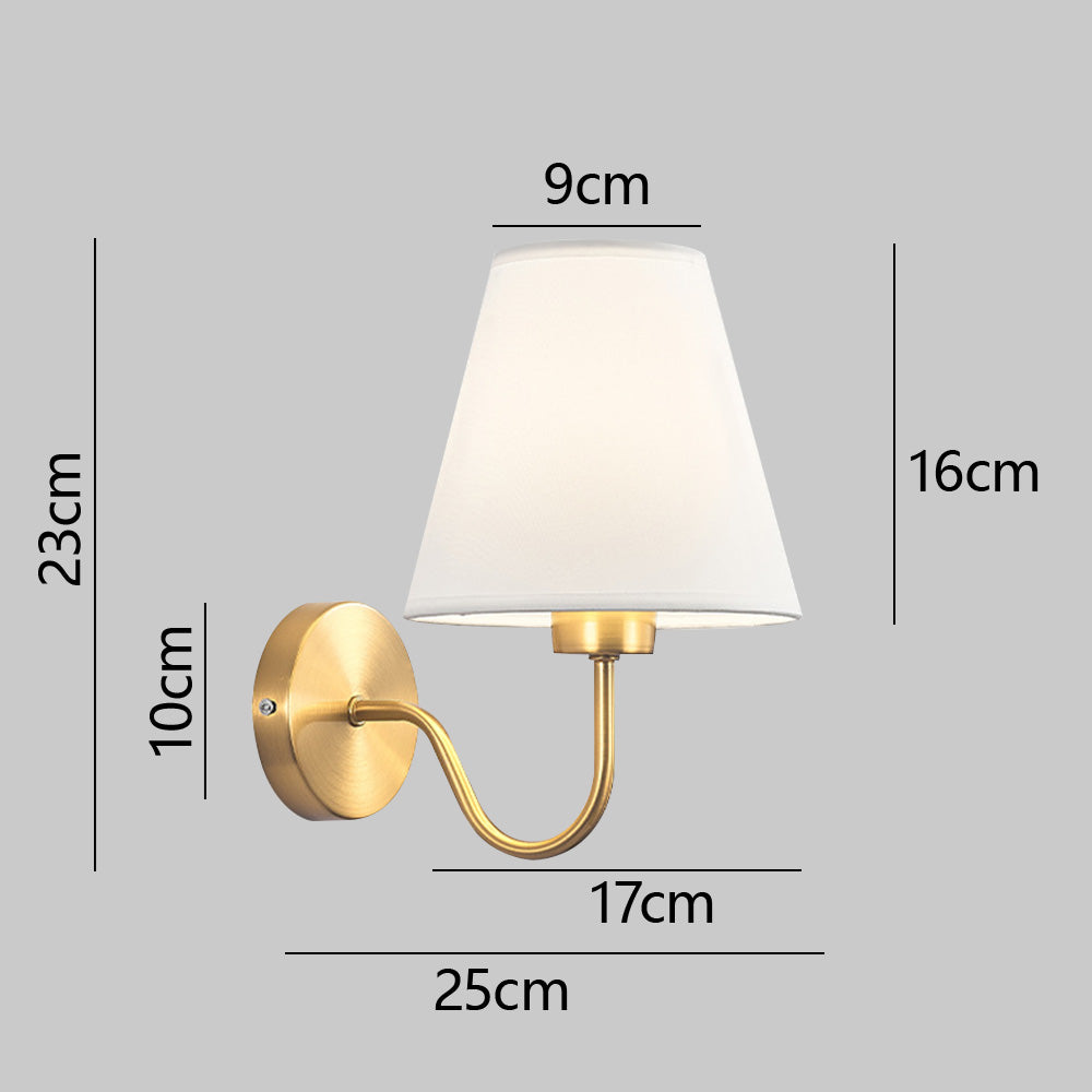 Wandlamp Klassiek met Stoffen Kap en Gouden Arm