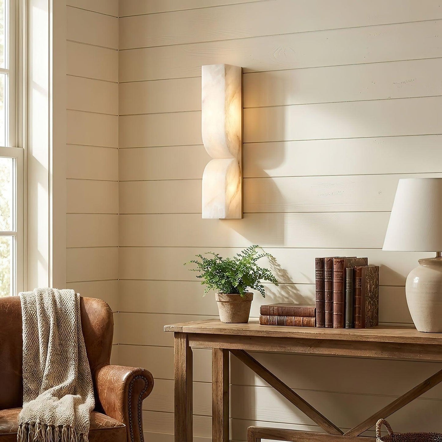 Wandlamp Minimalistisch met Alabast Kap en Geïntegreerde LED Dimbaar
