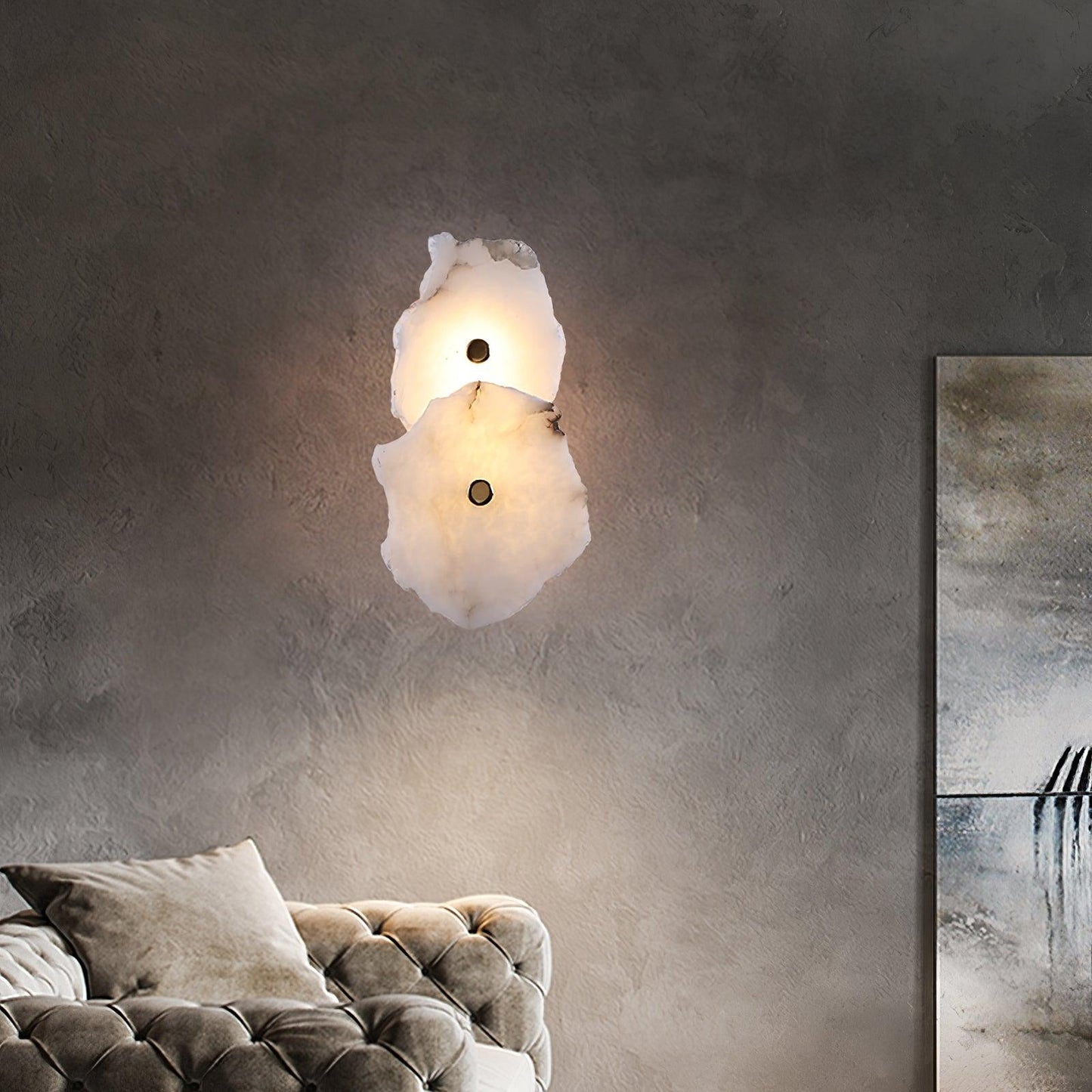 Wandlamp Minimalistisch met Alabasten Kappen en Gouden Bevestiging