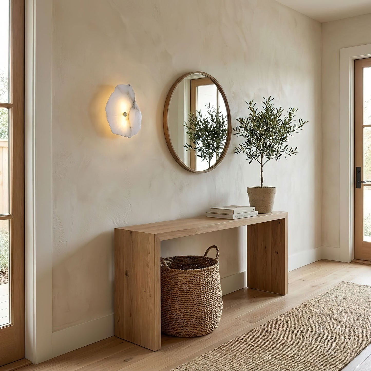 Wandlamp Minimalistisch met Alabasten Kappen en Gouden Bevestiging