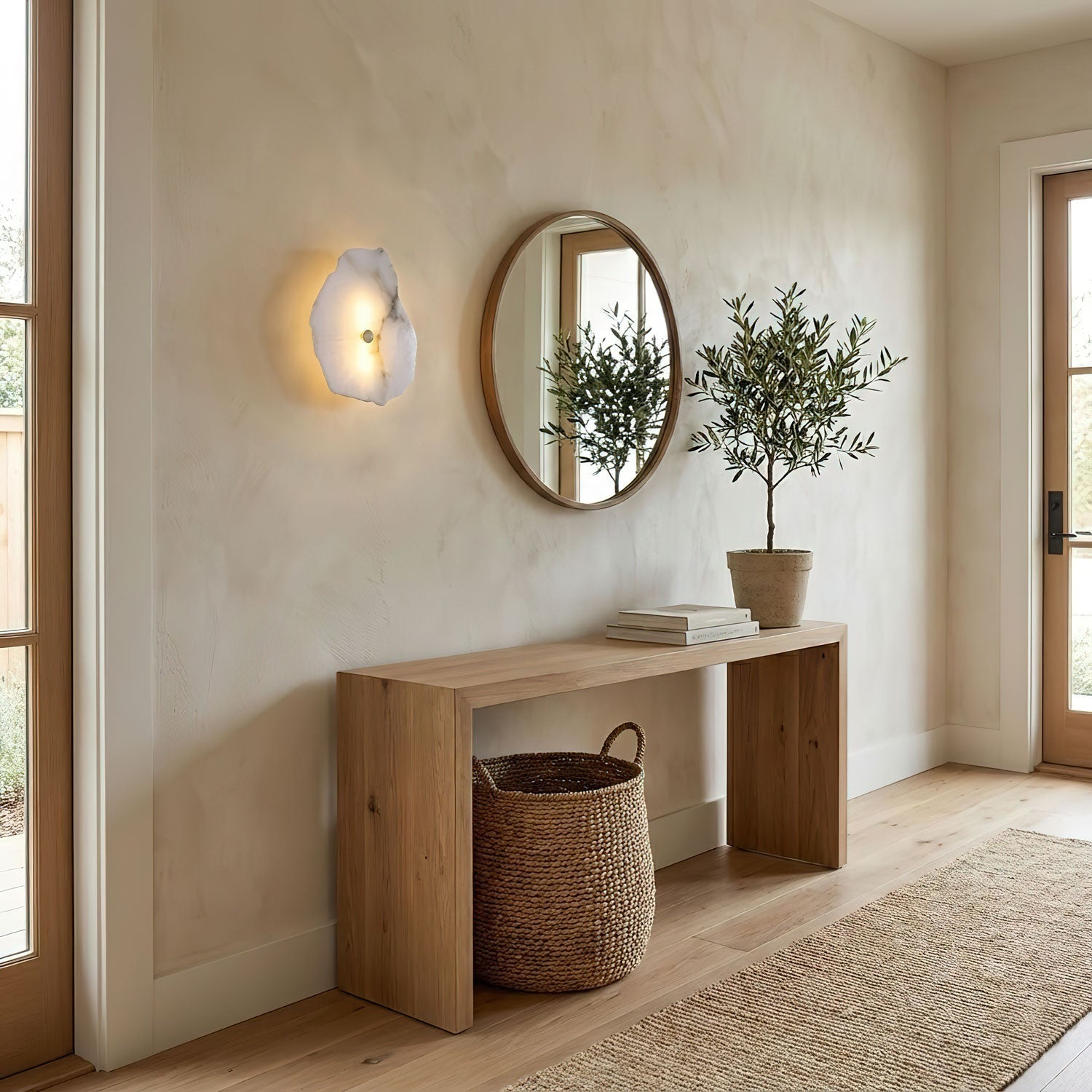 Wandlamp Minimalistisch met Alabasten Kappen en Gouden Bevestiging