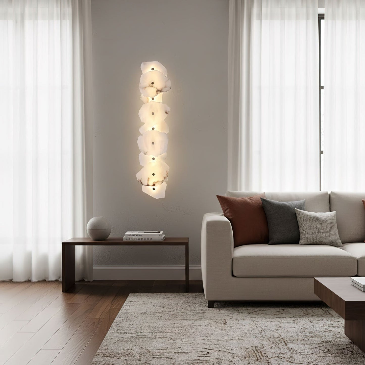 Wandlamp Minimalistisch met Alabasten Kappen en Gouden Bevestiging